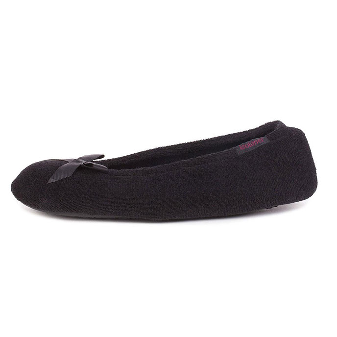 Isotoner Ladies Terry Ballerina Slippers Black Extra Image 2