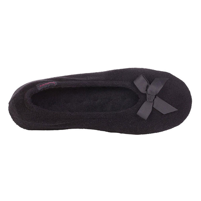 Isotoner Ladies Terry Ballerina Slippers Black Extra Image 3