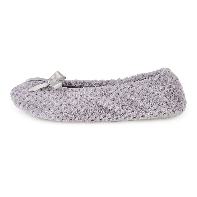 Isotoner Ladies Popcorn Ballet Slippers Pale Grey