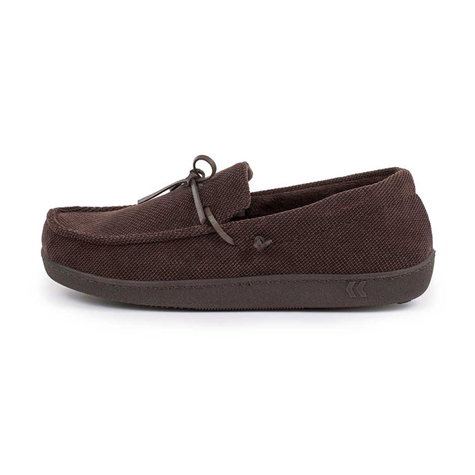 Isotoner Mens Cord Moccasin Slippers Brown