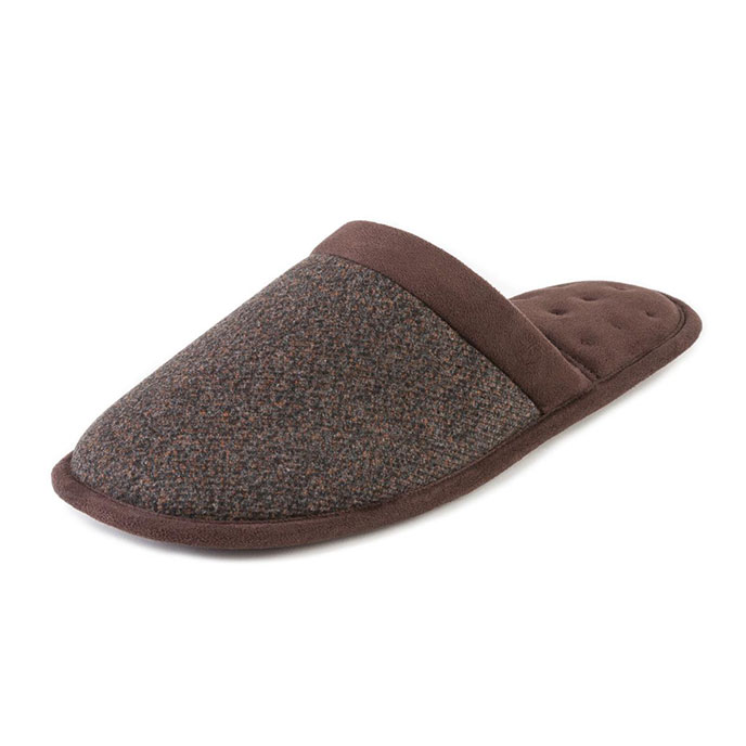 Isotoner Mens Textured Mule Slippers  Brown Extra Image 1