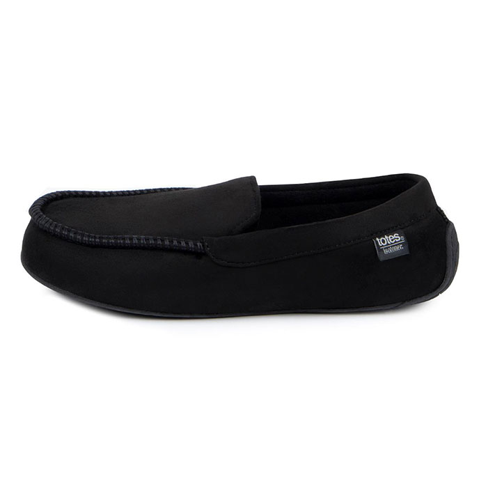 isotoner Mens Pillowstep Driving Moccasin Slippers Black/Grey Extra Image 2