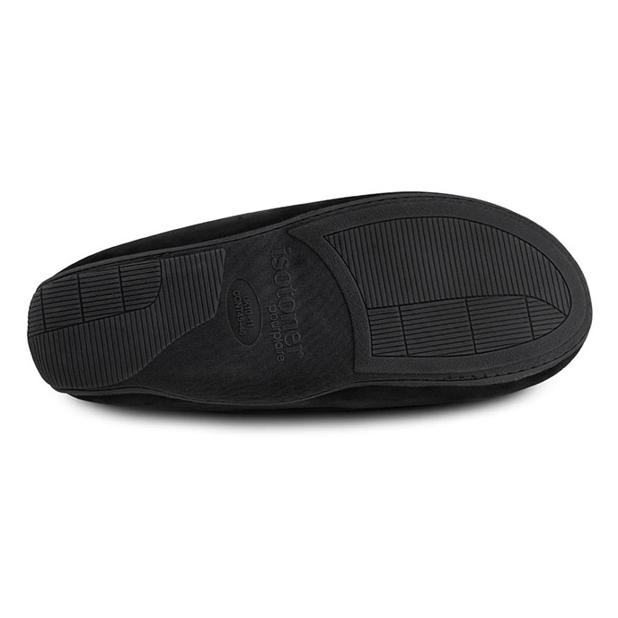 isotoner Mens Pillowstep Driving Moccasin Slippers Black/Grey Extra Image 4