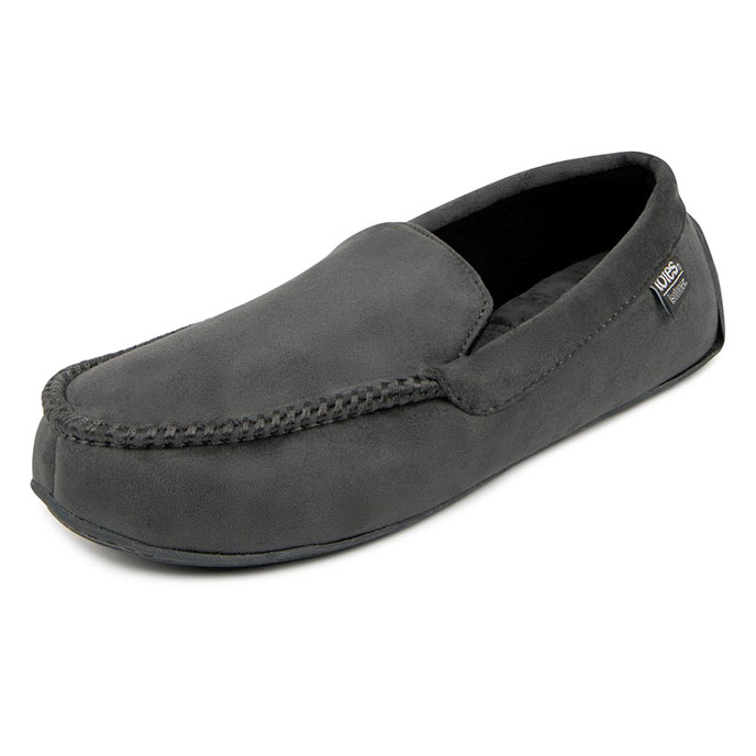 isotoner Mens Pillowstep Driving Moccasin Slippers Grey Extra Image 1