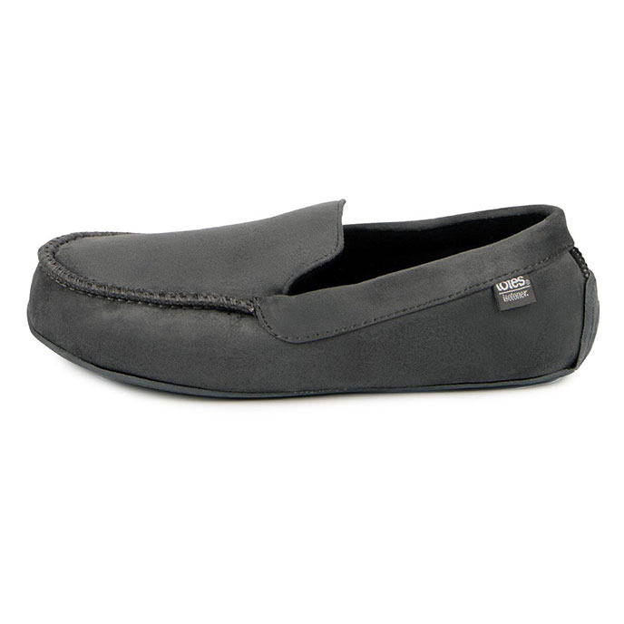 isotoner Mens Pillowstep Driving Moccasin Slippers Grey Extra Image 2
