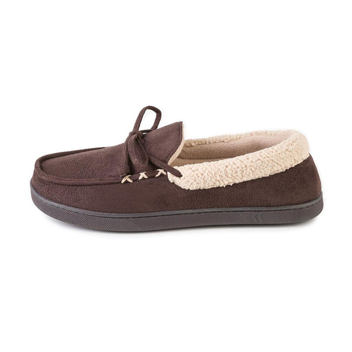 Isotoner Mens Suedette Moccasin Slippers  Brown