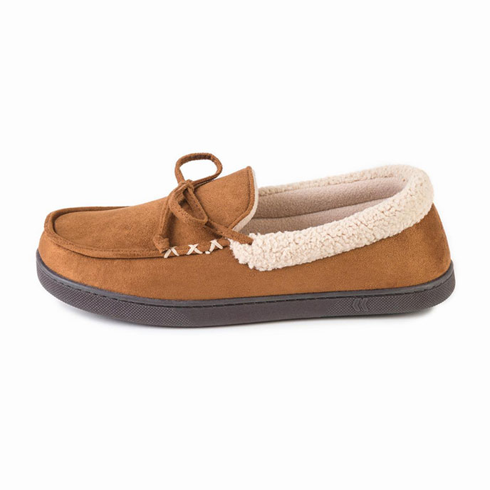 Isotoner Mens Suedette Moccasin Slippers  Tan
