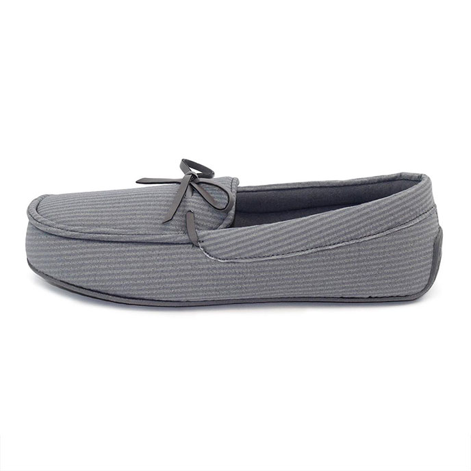 Isotoner Mens Woven Stripe Moccasin Slippers Grey