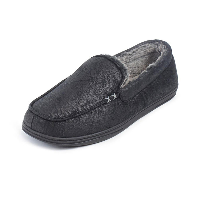 Isotoner Mens Distressed Moccasin Slippers Black Extra Image 1