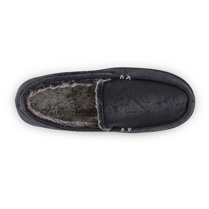 Isotoner Mens Distressed Moccasin Slippers Black Extra Image 3