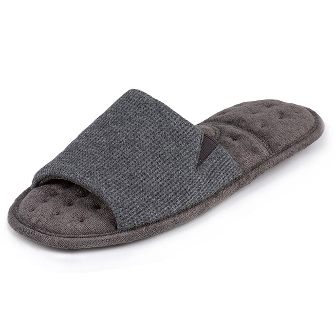 Isotoner Mens Waffle Open Toe Slippers Charcoal Extra Image 1