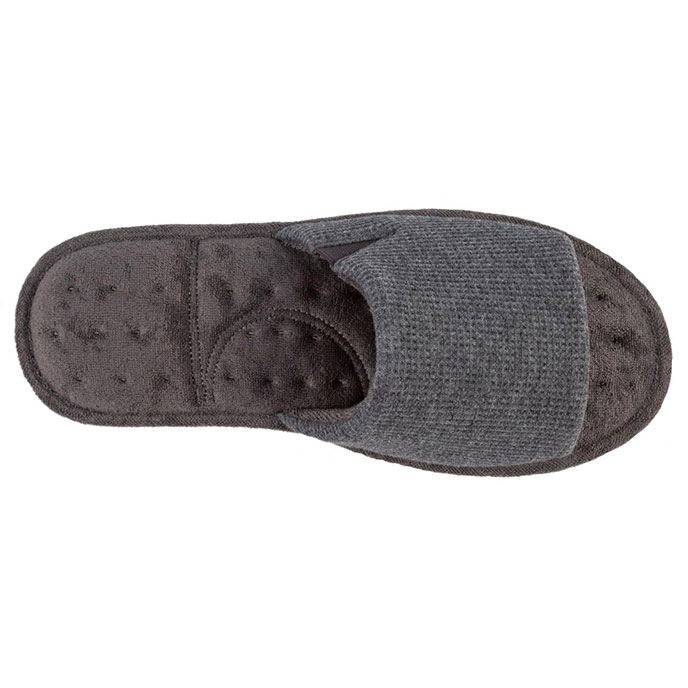 Isotoner Mens Waffle Open Toe Slippers Charcoal Extra Image 3