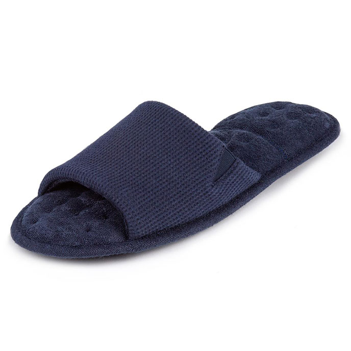 Isotoner Mens Waffle Open Toe Slippers Navy Extra Image 1