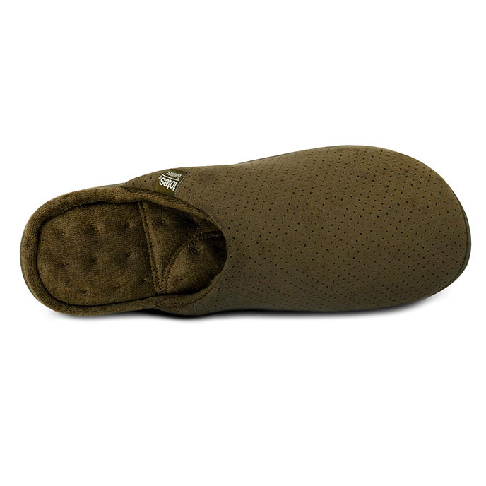 Isotoner Mens Perforated Suedette Mule Slippers Khaki Extra Image 3