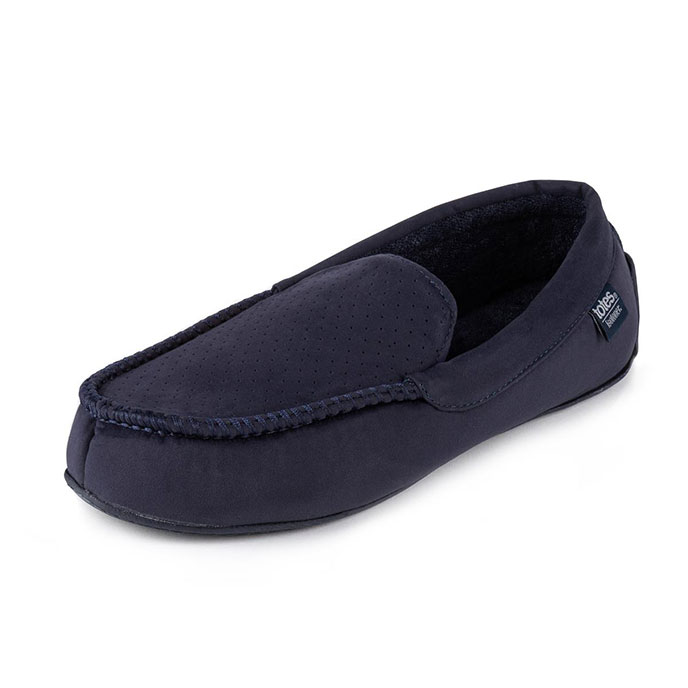 Isotoner Mens Airtex Suedette Moccasin Slippers Navy Extra Image 1