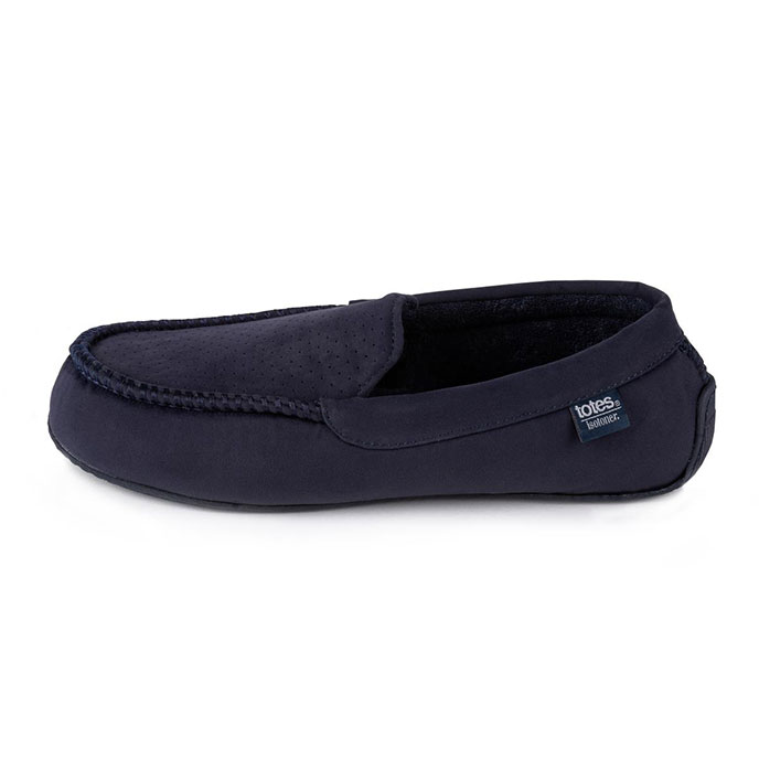 Isotoner Mens Airtex Suedette Moccasin Slippers Navy Extra Image 2