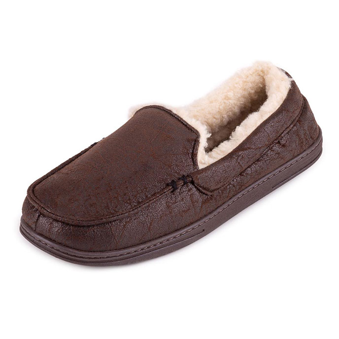 Isotoner Mens Distressed Moccasin With Check Slipper totes ISOTONER