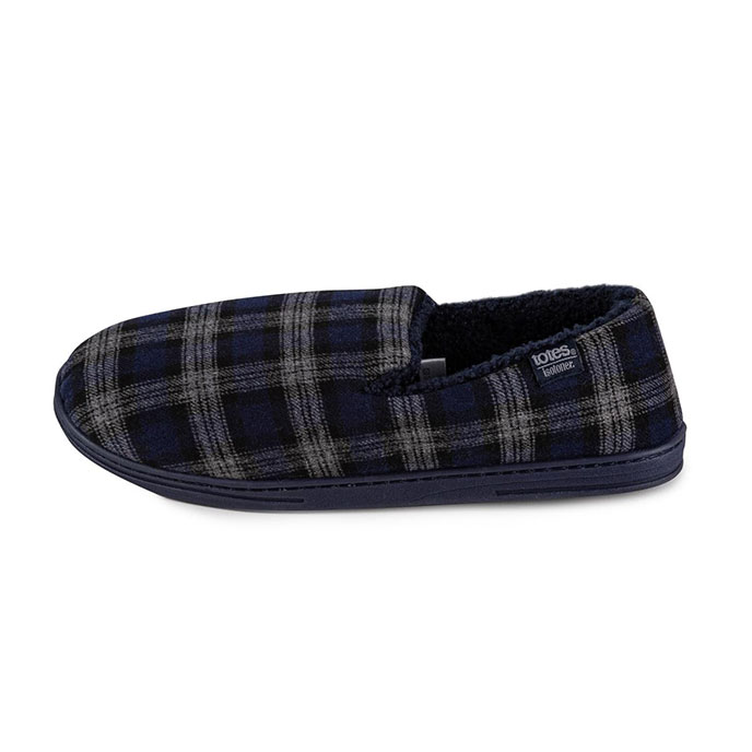 Isotoner Mens Wool Check Full Back Slipper Grey Check Extra Image 2