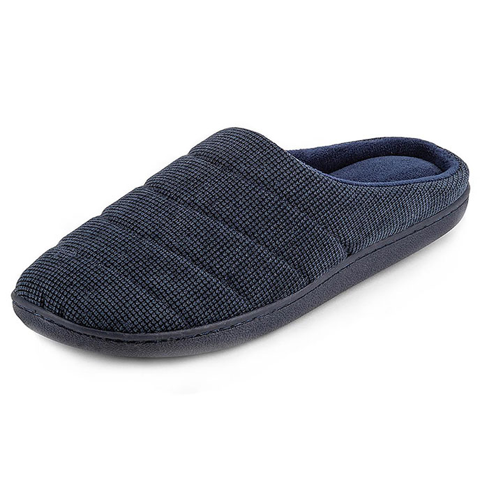 Isotoner Mens Textured Cord Stitched Mule Slipper Navy Extra Image 1