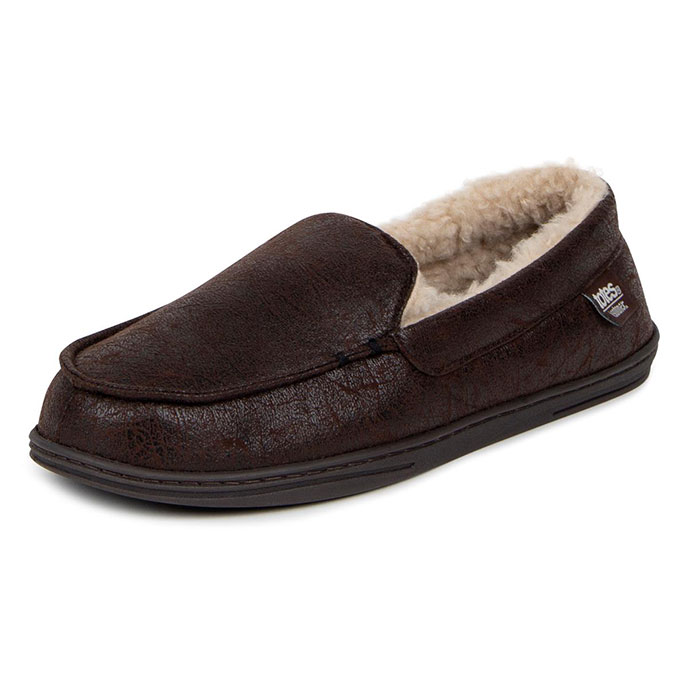 Isotoner Mens Distressed Moccasin With Check Sock Slipper Brown Extra Image 1