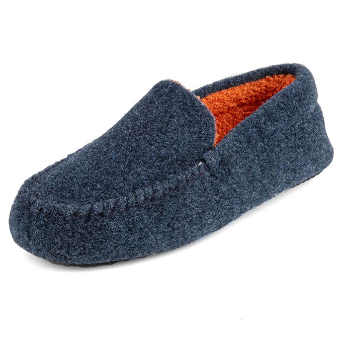 Isotoner Mens Felt Moccasin With Contrast Lining Slipper Navy Extra Image 1