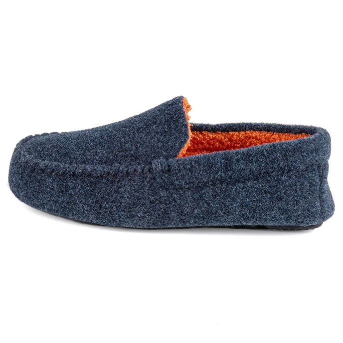 Isotoner Mens Felt Moccasin With Contrast Lining Slipper Navy Extra Image 2