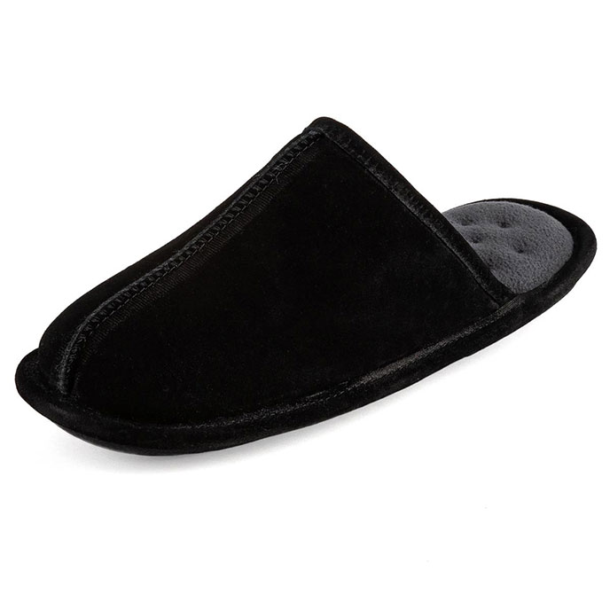 Isotoner Mens Real Suede Mule Slipper Black Extra Image 1