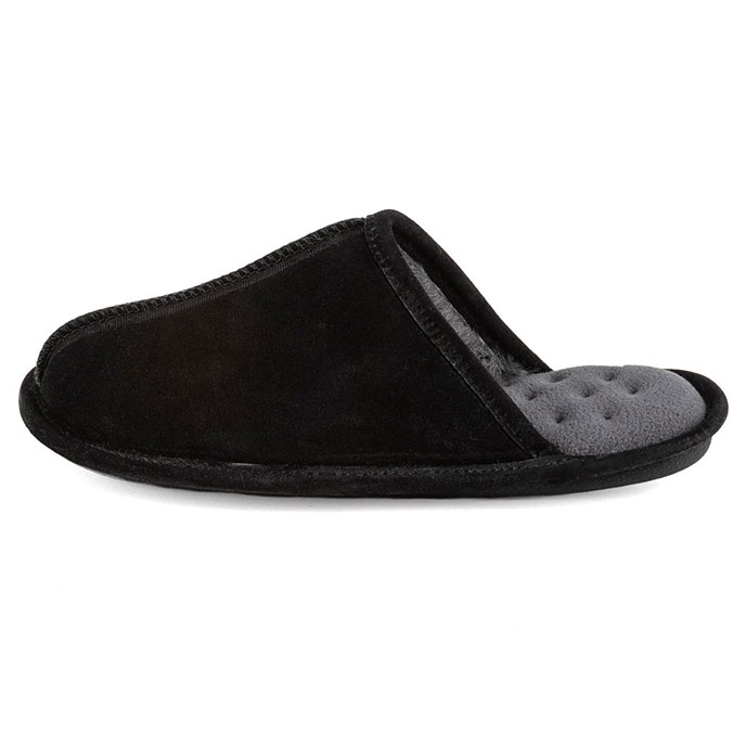 Isotoner Mens Real Suede Mule Slipper Black Extra Image 2