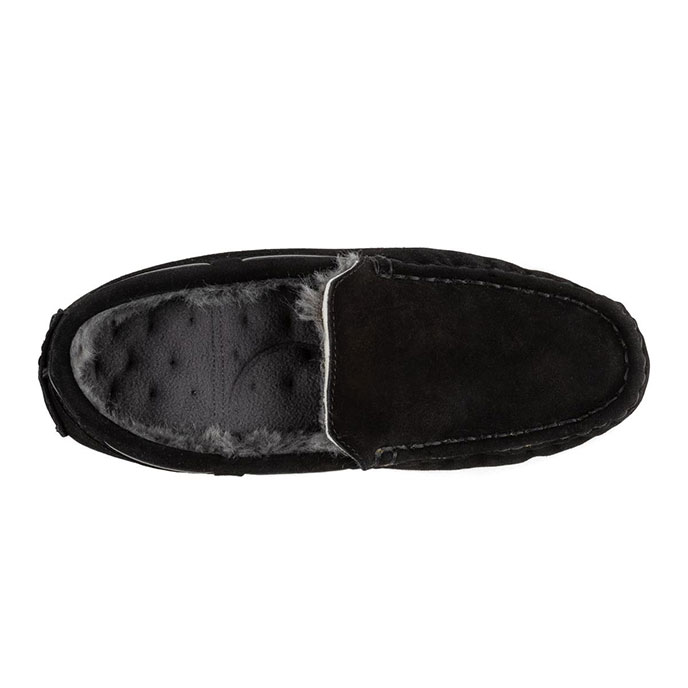 Isotoner Mens Real Suede With Closed Stitch Moccasin Slipper Black Extra Image 3
