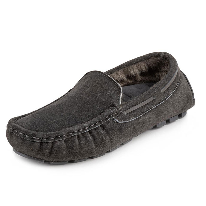 Isotoner Mens Real Suede With Closed Stitch Moccasin Slipper Granite Extra Image 1