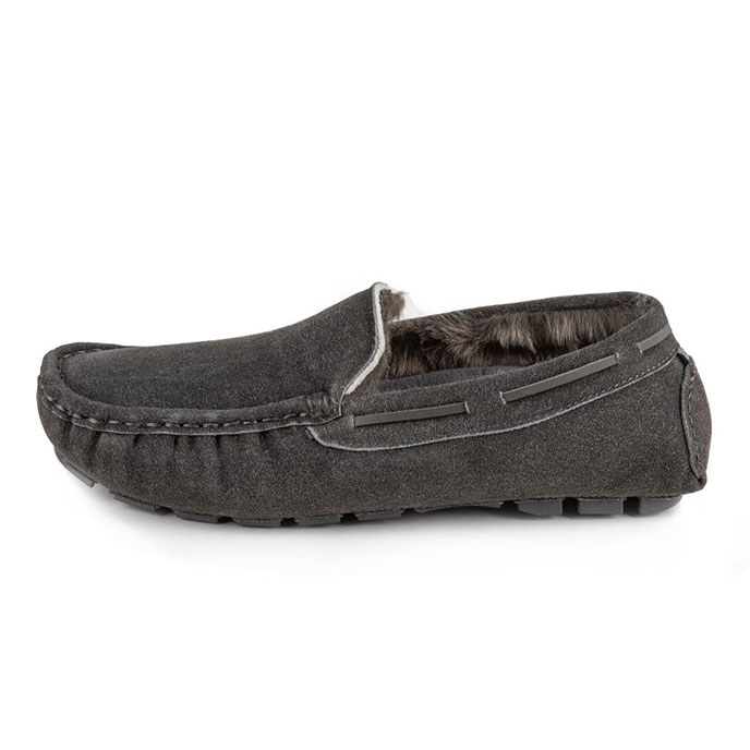 Isotoner Mens Real Suede With Closed Stitch Moccasin Slipper Granite Extra Image 2