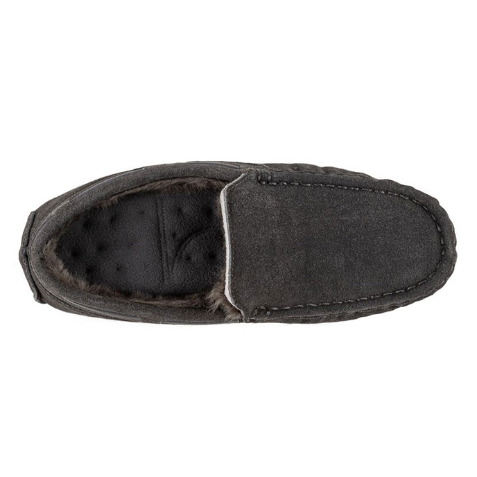 Isotoner Mens Real Suede With Closed Stitch Moccasin Slipper Granite Extra Image 3