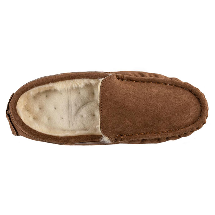 Isotoner Mens Real Suede With Closed Stitch Moccasin Slipper Tan Extra Image 3