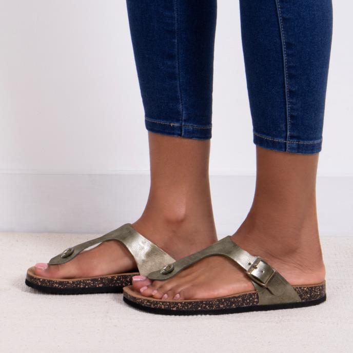 totes® Ladies PU Buckle Toe Post Gunmetal