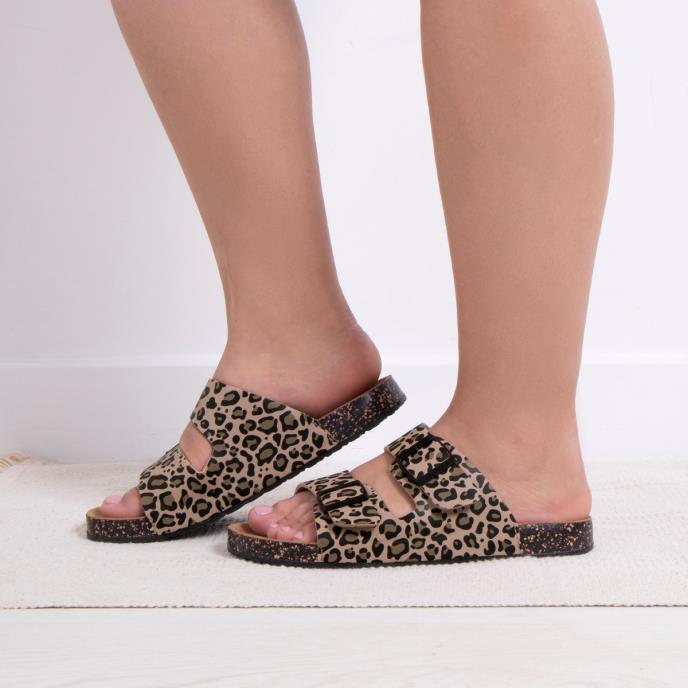 totes® Ladies PU Double Buckle Slider Animal Print