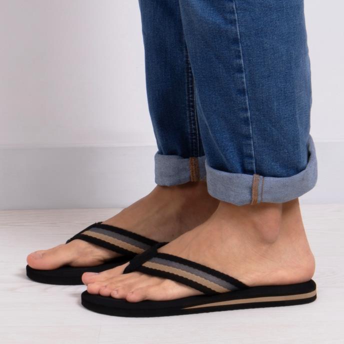 totes Mens Tape Toe Post Sandal Black