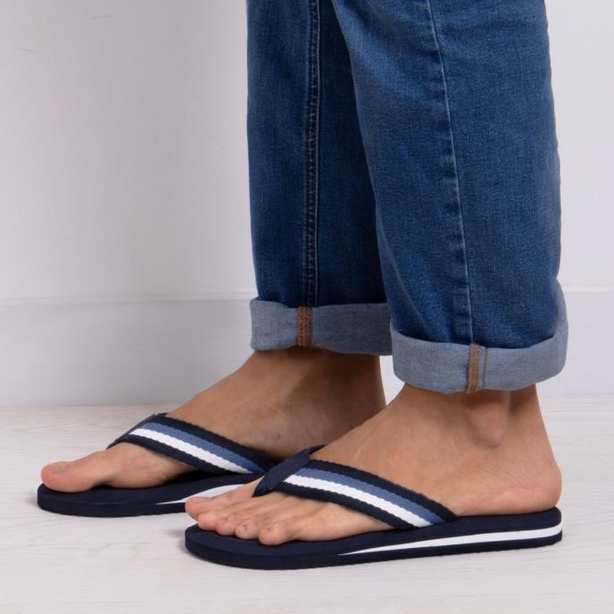 totes Mens Tape Toe Post Sandal Navy