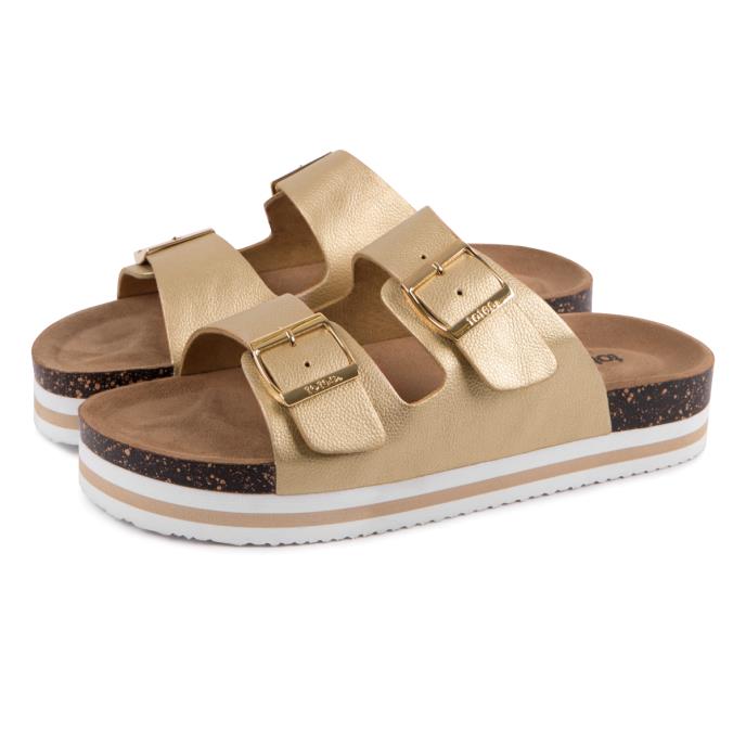 totes® Ladies Double Buckle Platform Slide Gold