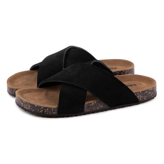 totes® Ladies Suede Cross Strap Sandal Black