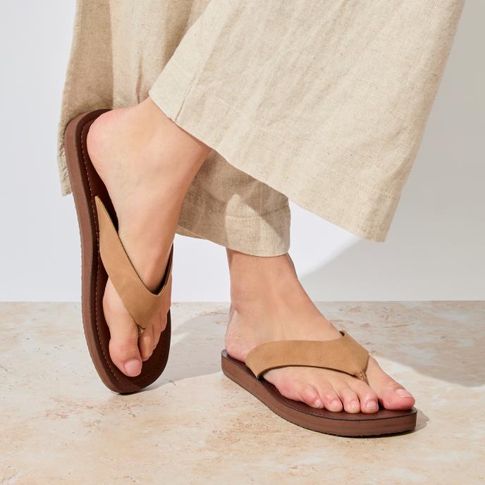 totes® Ladies Square Toe Faux Suede Flip Flop Tan