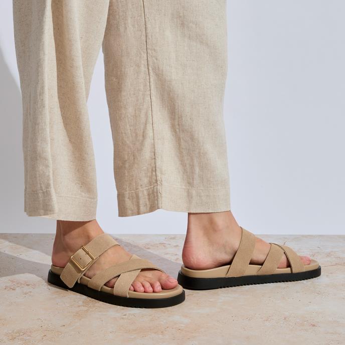 totes® Ladies Suede Cross Strap Sandal Sand