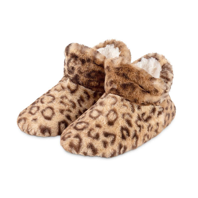totes Ladies Leopard Fur Bootie Slipper 