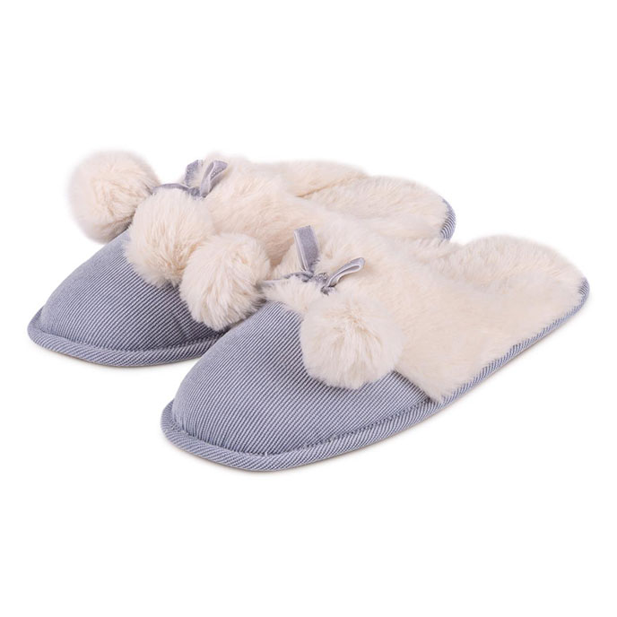 totes Ladies Cord Faux fur Lined Mule Slipper Blue