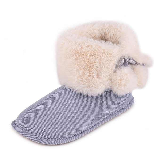 totes Ladies Suedette Fur Bootie Slipper Blue