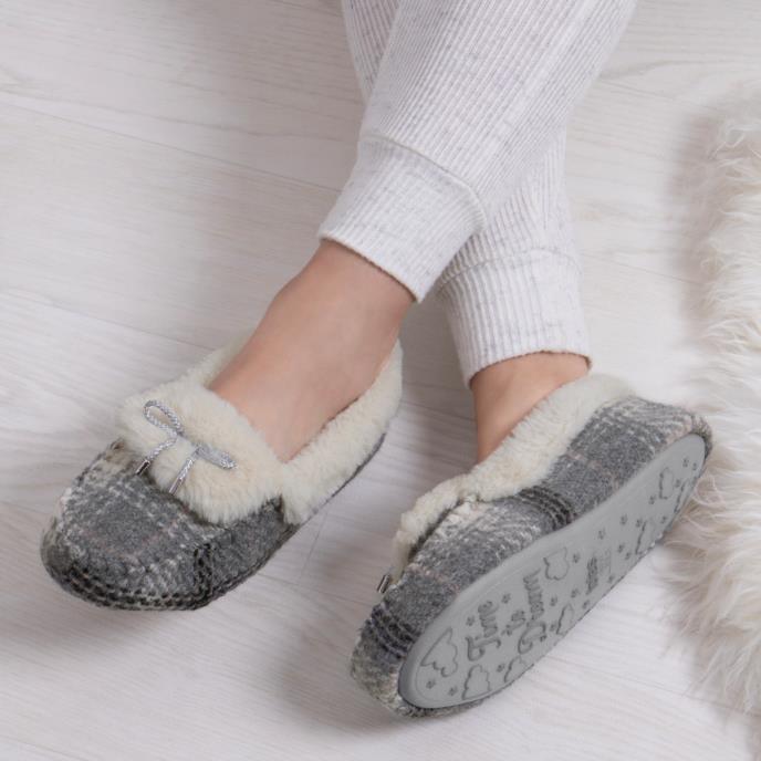 totes Ladies Brushed Check Moccasin Slippers totes ISOTONER