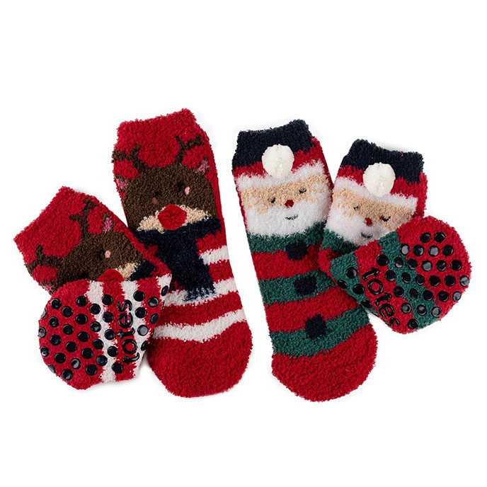totes Kids Super Soft Slipper Socks (Twin Pack) Santa/Reindeer