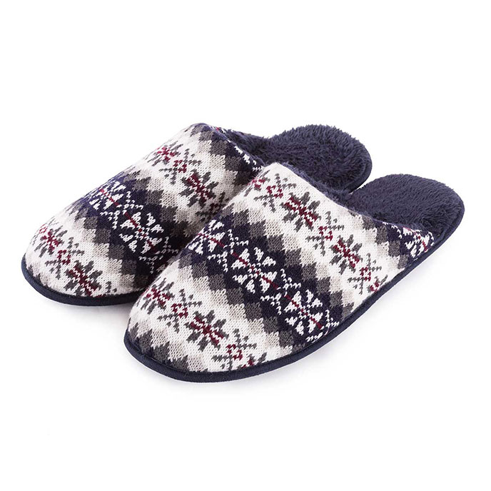 totes Mens Fair Isle Knit Mule Slippers Multi