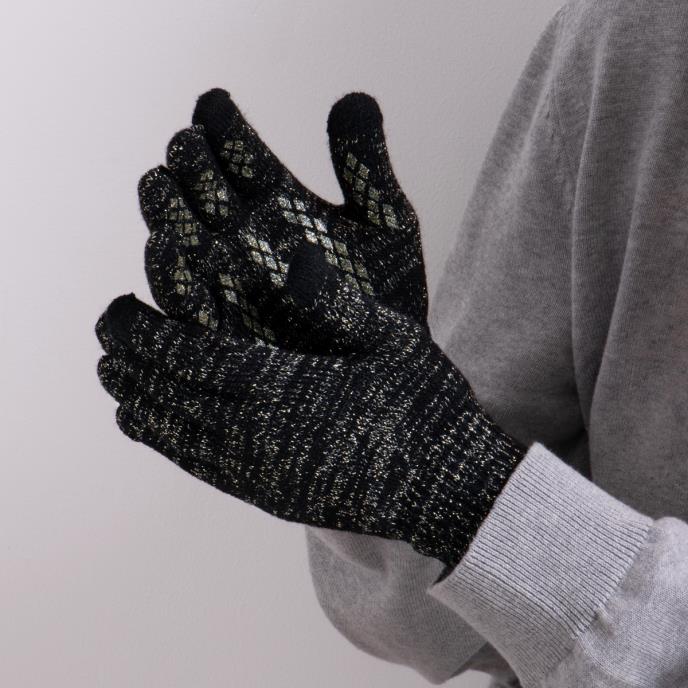 totes toasties® Ladies Stretch Knitted SmarTouch Gloves Black Sparkle