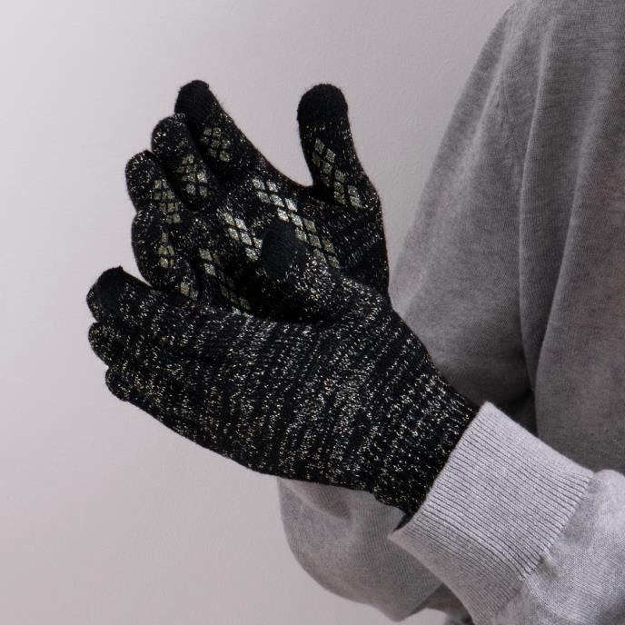 totes Ladies Stretch Knitted SmarTouch Gloves Black Sparkle