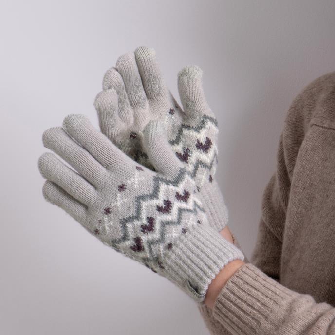 totes Ladies Stretch Knitted SmarTouch Gloves Grey Fair Isle